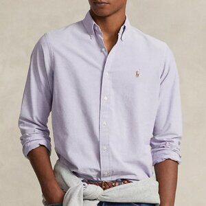 Ralph Lauren Men's Light Blue Button Up Custom Fit Oxford Shirt